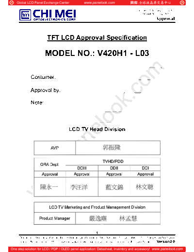 . Various Panel CMO V420H1-L03 0 [DS]  . Various LCD Panels Panel_CMO_V420H1-L03_0_[DS].pdf