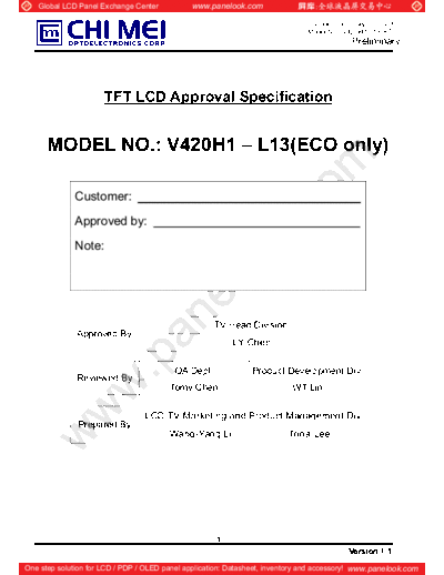 . Various Panel CMO V420H1-L13 4 [DS]  . Various LCD Panels Panel_CMO_V420H1-L13_4_[DS].pdf