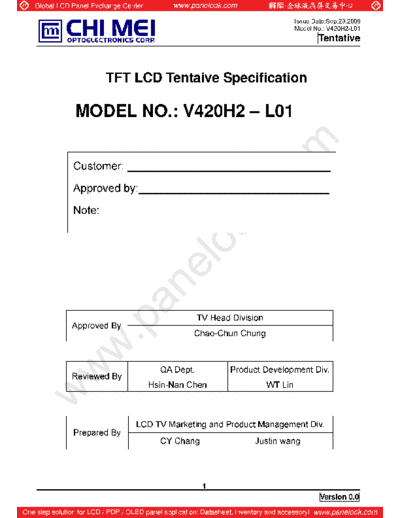 . Various Panel CMO V420H2-L01 0 [DS]  . Various LCD Panels Panel_CMO_V420H2-L01_0_[DS].pdf