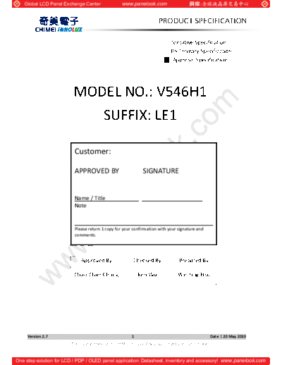 . Various Panel CMO V546H1-LE1 4 [DS]  . Various LCD Panels Panel_CMO_V546H1-LE1_4_[DS].pdf