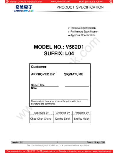 . Various Panel CMO V562D1-L04 2 [DS]  . Various LCD Panels Panel_CMO_V562D1-L04_2_[DS].pdf