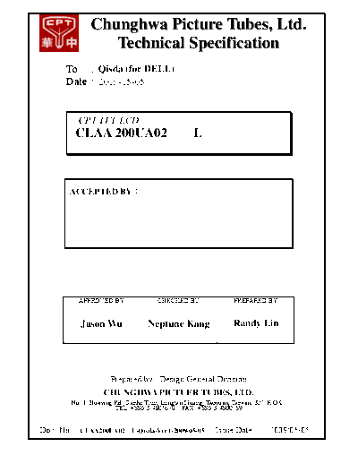 . Various Panel CPT CLAA200UA02L 0 [DS]  . Various LCD Panels Panel_CPT_CLAA200UA02L_0_[DS].pdf
