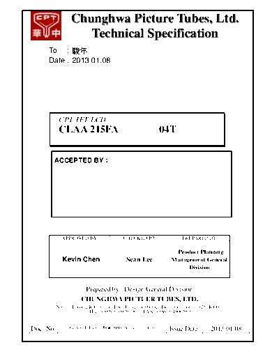 . Various Panel CPT CLAA215FA04T 0 [DS]  . Various LCD Panels Panel_CPT_CLAA215FA04T_0_[DS].pdf