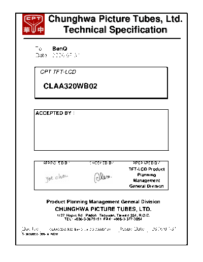 . Various Panel CPT CLAA320WB02 4 [DS]  . Various LCD Panels Panel_CPT_CLAA320WB02_4_[DS].pdf