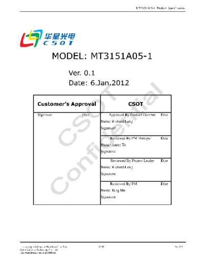 . Various Panel CSOT MT3151A05-1 0 [DS]  . Various LCD Panels Panel_CSOT_MT3151A05-1_0_[DS].pdf
