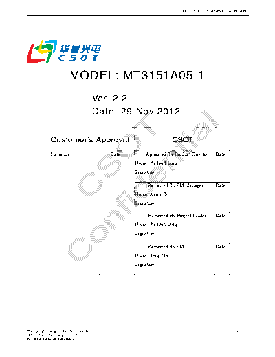 . Various Panel CSOT MT3151A05-1 1 [DS]  . Various LCD Panels Panel_CSOT_MT3151A05-1_1_[DS].pdf