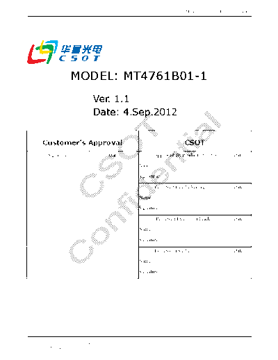 . Various Panel CSOT MT4761B01-1 0 [DS]  . Various LCD Panels Panel_CSOT_MT4761B01-1_0_[DS].pdf