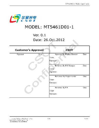 . Various Panel CSOT MT5461D01-1 0 [DS]  . Various LCD Panels Panel_CSOT_MT5461D01-1_0_[DS].pdf