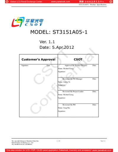 . Various Panel CSOT ST3151A05-1 0 [DS]  . Various LCD Panels Panel_CSOT_ST3151A05-1_0_[DS].pdf