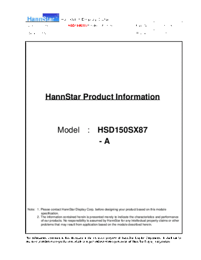 . Various Panel HannStar HSD150SX87-A 0 [DS]  . Various LCD Panels Panel_HannStar_HSD150SX87-A_0_[DS].pdf