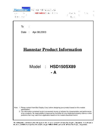 . Various Panel HannStar HSD150SX89-A00 1 [DS]  . Various LCD Panels Panel_HannStar_HSD150SX89-A00_1_[DS].pdf