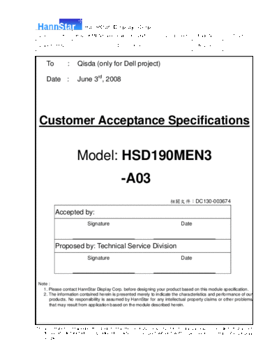 . Various Panel HannStar HSD190MEN3-A03 0 [DS]  . Various LCD Panels Panel_HannStar_HSD190MEN3-A03_0_[DS].pdf