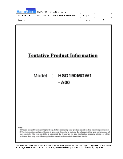 . Various Panel HannStar HSD190MGW1-A00 0 [DS]  . Various LCD Panels Panel_HannStar_HSD190MGW1-A00_0_[DS].pdf