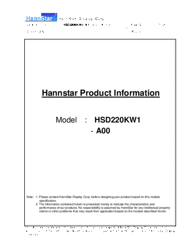 . Various Panel HannStar HSD220KW1-A00 0 [DS]  . Various LCD Panels Panel_HannStar_HSD220KW1-A00_0_[DS].pdf