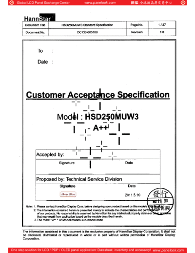 . Various Panel HannStar HSD250MUW3-A00 1 [DS]  . Various LCD Panels Panel_HannStar_HSD250MUW3-A00_1_[DS].pdf