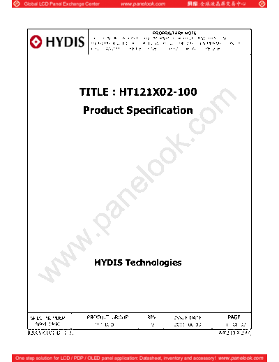 . Various Panel HYDIS HT121X02-100 0 [DS]  . Various LCD Panels Panel_HYDIS_HT121X02-100_0_[DS].pdf