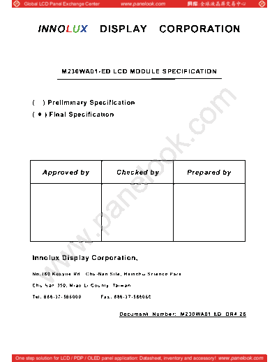 . Various Panel INNOLUX M230WA01-ED 0 [DS]  . Various LCD Panels Panel_INNOLUX_M230WA01-ED_0_[DS].pdf