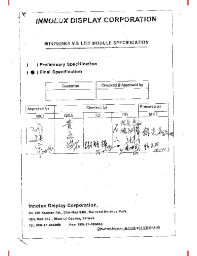 . Various Panel INNOLUX MT170EN01 V-E 0 [DS]  . Various LCD Panels Panel_INNOLUX_MT170EN01_V-E_0_[DS].pdf