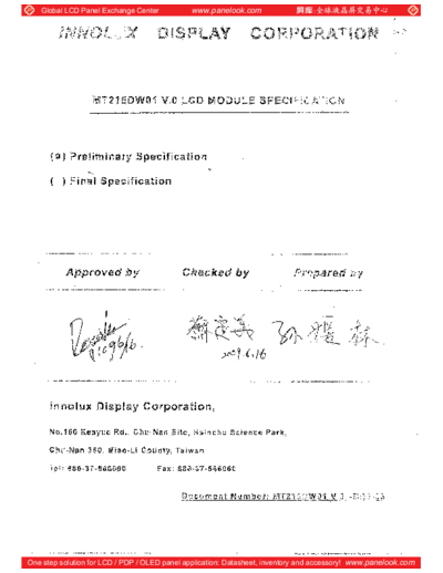 . Various Panel INNOLUX MT215DW01 V-0 0 [DS]  . Various LCD Panels Panel_INNOLUX_MT215DW01_V-0_0_[DS].pdf