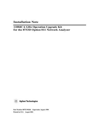 Agilent 8753D Opt 11 Operation Upgrade Kit Model 11884C  Agilent 8753D 8753D_Opt_11_Operation_Upgrade_Kit_Model_11884C.pdf