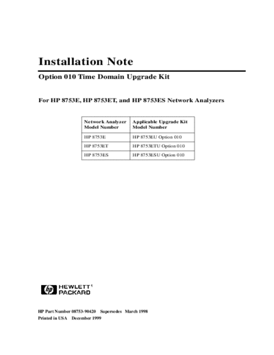 Agilent 8753ES Option 010 TDR Upgrade Kit Installation Note  Agilent 8753ES_8753ET 8753ES_Option_010_TDR_Upgrade_Kit_Installation_Note.pdf