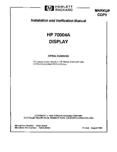 Agilent HP 70004A Installation and Verification  Agilent HP 708..B,71600B Series HP 70004A Installation and Verification.pdf