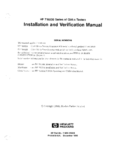 Agilent HP 71600B Series, 70841B, 70842B Installation and Verification Manual  Agilent HP 708..B,71600B Series HP 71600B Series, 70841B, 70842B Installation and Verification Manual.pdf