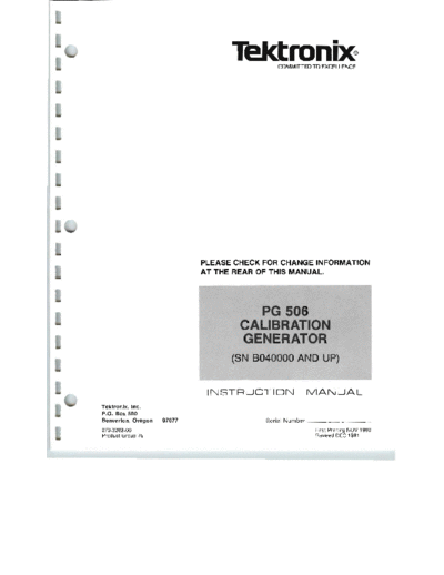 Tektronix Tektronix PG506 Calibration Generator  Tektronix PG506 Tektronix_PG506_Calibration_Generator.pdf