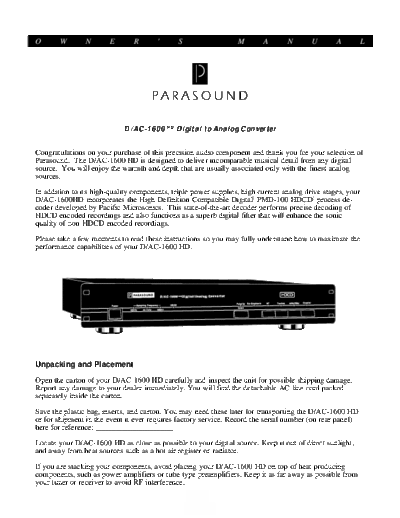 PARASOUND hfe parasound d ac-1600  PARASOUND Audio DAC-1600 hfe_parasound_d_ac-1600.pdf