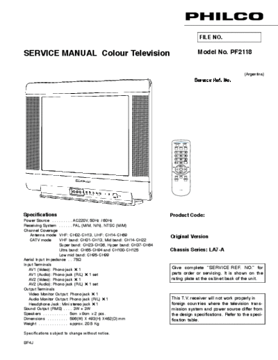 PHILCO Philco+PF2118+-+chasis+LA7A  PHILCO TV PF2118 Philco+PF2118+-+chasis+LA7A.pdf