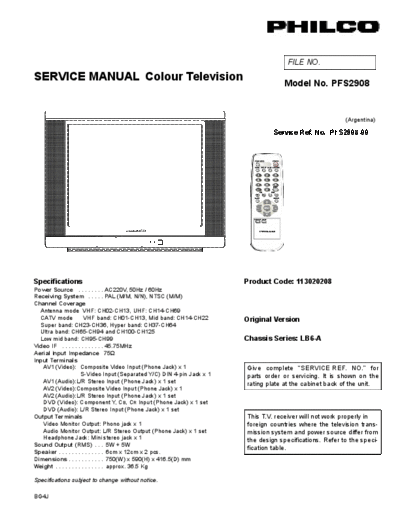 PHILCO Philco PFS2908  PHILCO TV LB6-A chassis Philco_PFS2908.pdf