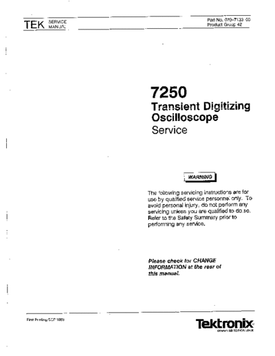 Tektronix Tek 7250 Digitizing Oscilloscope Service Manual  Tektronix 7250 Tek_7250_Digitizing_Oscilloscope_Service_Manual.pdf