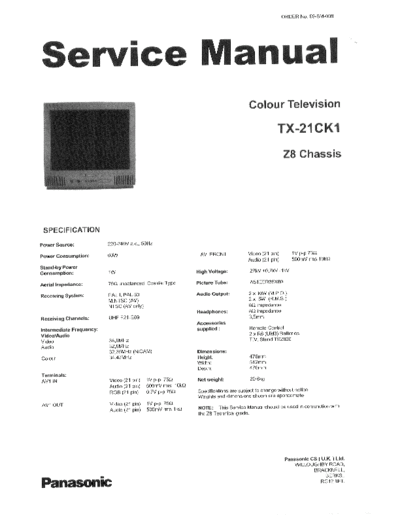 panasonic tx21ck1 Z-8 Chassis  panasonic TV tx21ck1 Z-8 Chassis.pdf