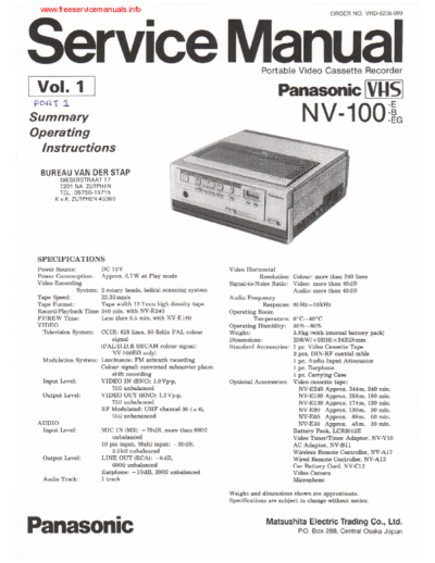 panasonic NV-100 Vol.1 VCR  panasonic Video Panasonic_NV-100_Vol.1_VCR.pdf