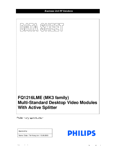 Philips FQ1216LME Mk3  Philips Tuner datasheets FQ1216LME Mk3.pdf