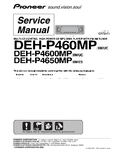 Pioneer pioneer deh-p460mp, deh-p4600mp, deh-p4650mp service manual  Pioneer Car Audio pioneer_deh-p460mp,_deh-p4600mp,_deh-p4650mp_service_manual.pdf