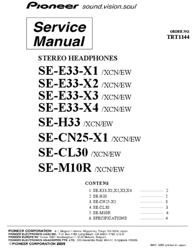 Pioneer trt1144 se e33 x1 246  Pioneer Head-Phones trt1144_se_e33_x1_246.pdf
