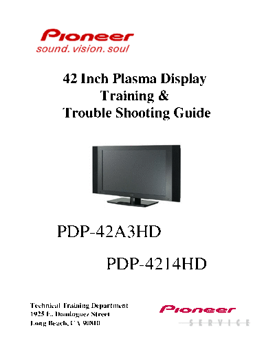 Pioneer PIONEER PFP42A3HD PLASMA TV TRAINING MANUAL  Pioneer Plasma TV PIONEER PFP42A3HD PLASMA TV TRAINING MANUAL.zip