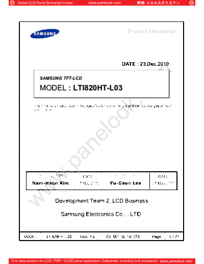 . Various Panel SAMSUNG LTI820HT-L03 0 [DS]  . Various LCD Panels Panel_SAMSUNG_LTI820HT-L03_0_[DS].pdf