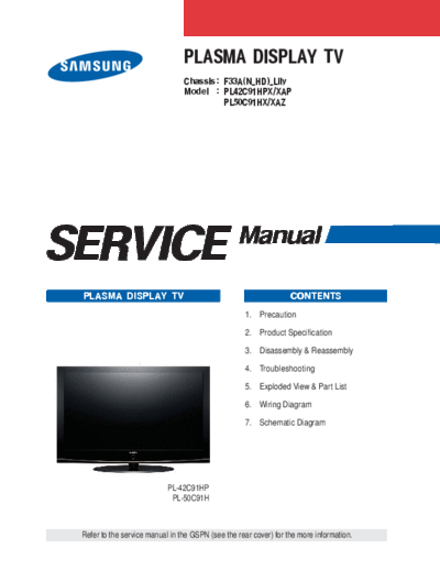 Samsung Samsung PL42C91HPXXAP, PL50C91HXXAZ Chassis F33A(N HD) Lily sm  Samsung Plasma PL42C91HPXX Samsung PL42C91HPXXAP, PL50C91HXXAZ Chassis F33A(N_HD)_Lily sm.rar