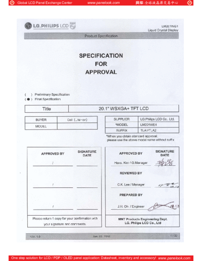 . Various Panel LG-Philips LCD LM201WE4-TLA1 0 [DS]  . Various LCD Panels Panel_LG-Philips_LCD_LM201WE4-TLA1_0_[DS].pdf