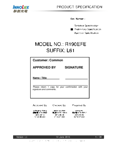. Various Panel INNOLUX R190EFE-L61 0 [DS]  . Various LCD Panels Panel_INNOLUX_R190EFE-L61_0_[DS].pdf