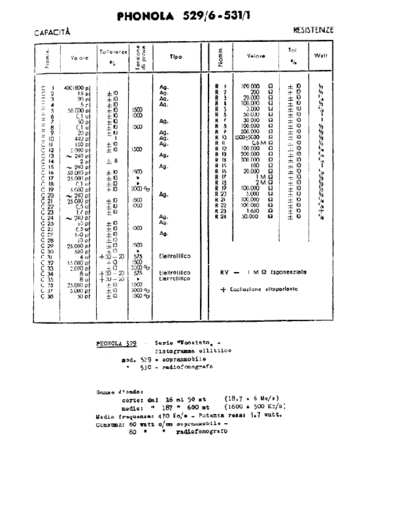 PHONOLA Phonola 529-6 531-1 components  . Rare and Ancient Equipment PHONOLA Audio Phonola 529-6 531-1 components.pdf