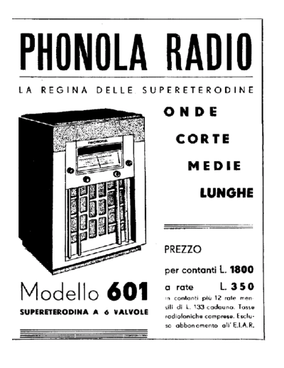 PHONOLA 601 advertisement  . Rare and Ancient Equipment PHONOLA Audio Phonola 601 advertisement.pdf