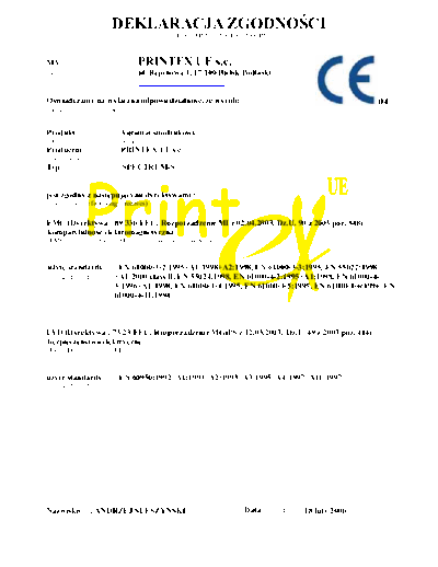 PRINTEX DECLARATION CE  . Rare and Ancient Equipment PRINTEX DECLARATION SPECTRUM DECLARATION CE.pdf