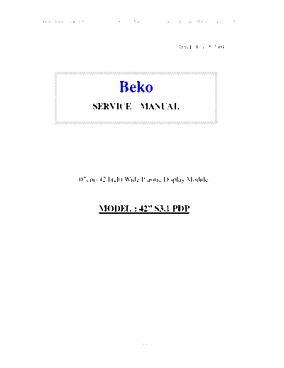 BEKO BEKO plasma SERVICE MANUAL FOR PANEL  SDI42SDV3  BEKO Plasma SDI42SDV3 BEKO_plasma_SERVICE_MANUAL_FOR_PANEL__SDI42SDV3.zip