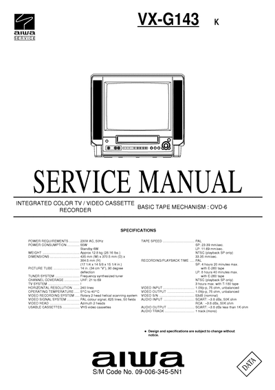 AIWA Integrated Color TV-VCR VX-G143 Parts & Service  AIWA TV Aiwa Integrated Color TV-VCR VX-G143 Parts & Service.djvu