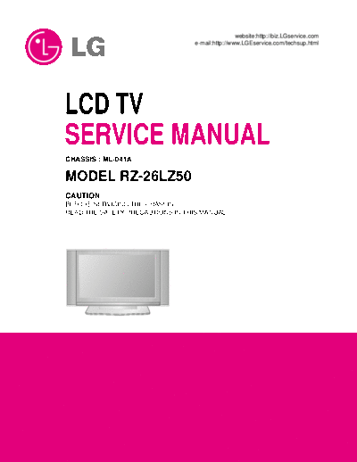 LG LG RZ-26LZ50 ML-041A LCD TV Service Manual  LG LCD LG_RZ-26LZ50_ML-041A_LCD_TV_Service_Manual.zip