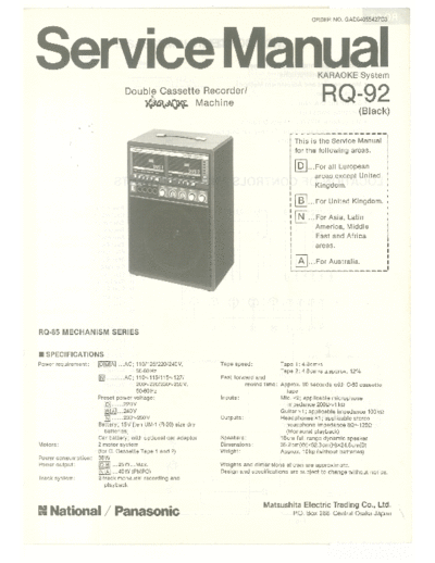 panasonic GAD84055427C3  panasonic Audio RQ-92 GAD84055427C3.pdf