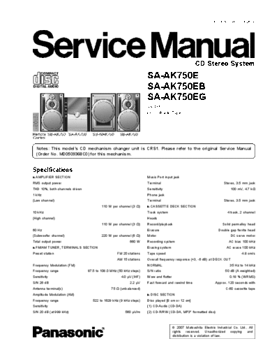 panasonic MD0703026CE A SA-AK750E  panasonic Audio SA-AK750EB MD0703026CE_A_SA-AK750E.pdf